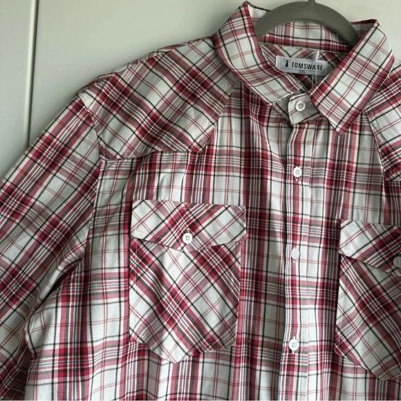 NWT Tomsware Mens Western Button Front Shirt Size 2XL Red White Long Sleeve - Picture 2 of 7